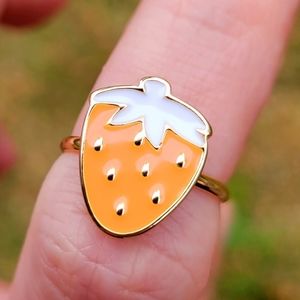 Pastel Orange Strawberry Fruit Gold Ring Size 6.5